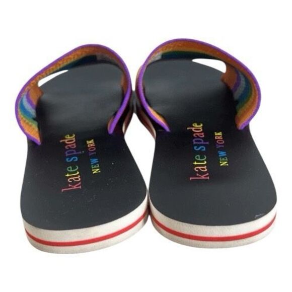 Kate Spade SPECTRUM Rainbow Intarsia-Knit Slide Sandals Women Size 9 B Purple - Picture 6 of 11